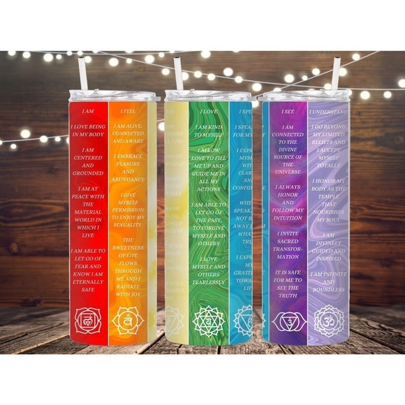 Handmade Other - Chakra Metal Insulated Stainless Steel Tumbler, Water Bottle, Affirmations, cup